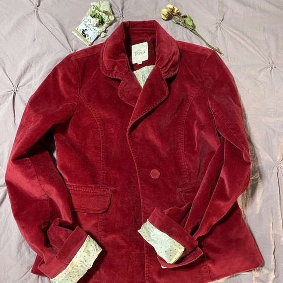 Reserved for Trade Fossil Women's Burgundy Velvet Suede Beautiful Blazer - Picture 7 of 10